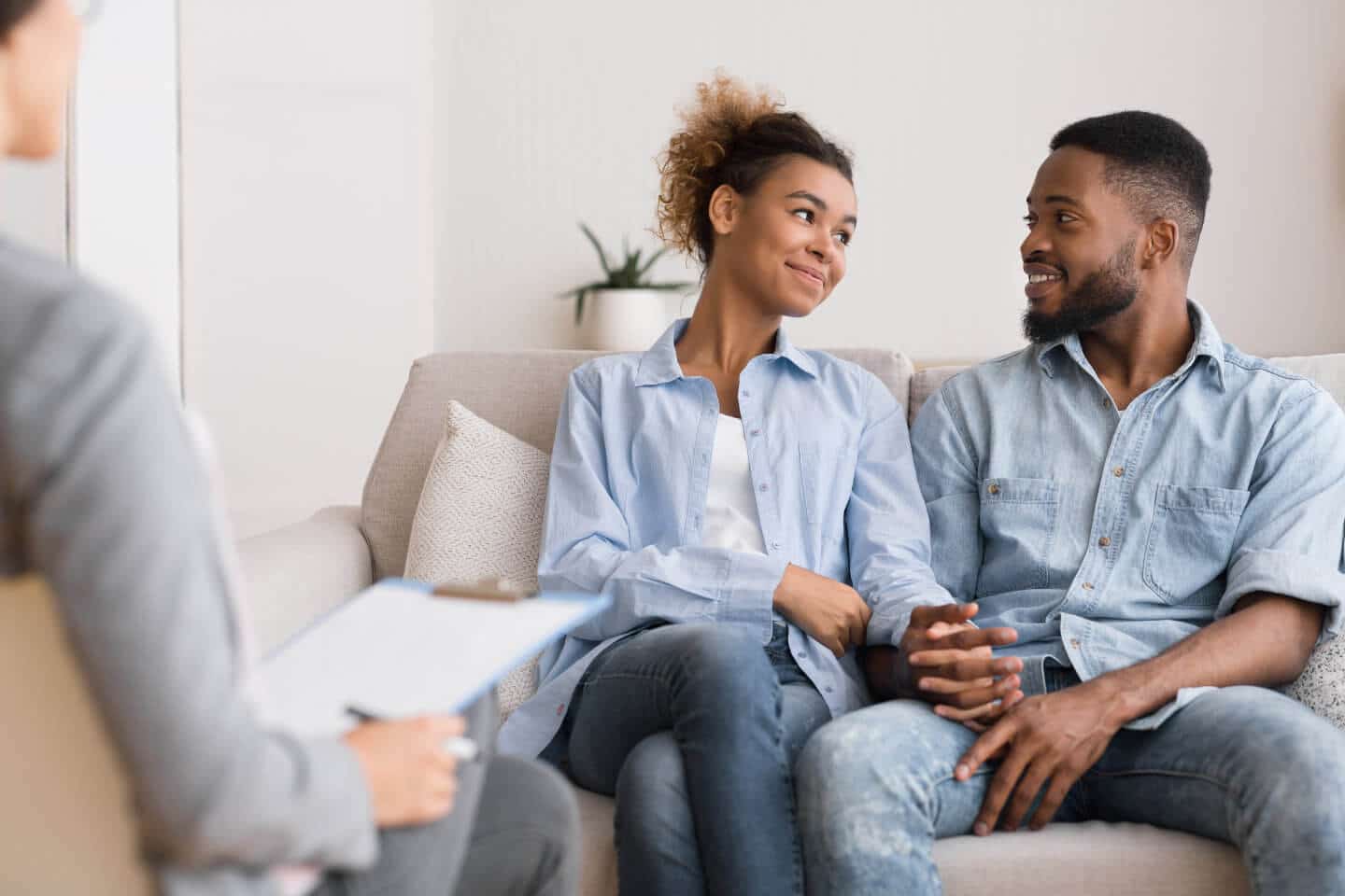 couple on couch in clinic